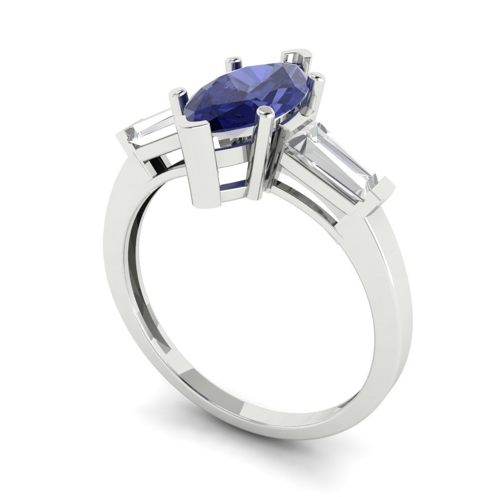 2 cttw Simulated Tanzanite Three-Stone Engagement Ring - Solid Gold (Marquise Cut,11x5.5mm)
