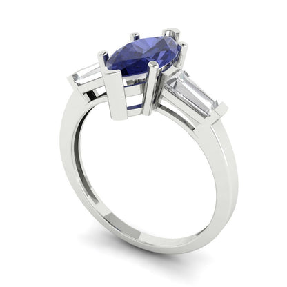 2 cttw Simulated Tanzanite Three-Stone Engagement Ring - Solid Gold (Marquise Cut,11x5.5mm)