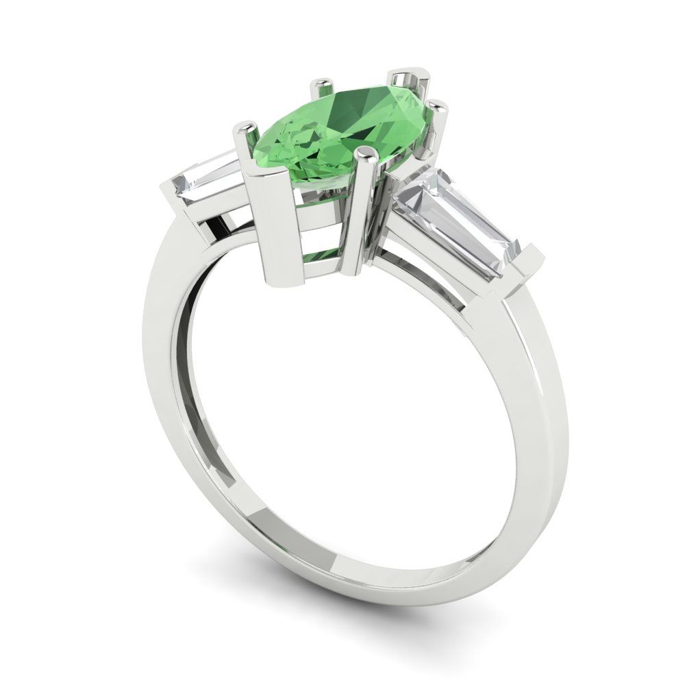 2 cttw Zirconia Simulated Green Diamond Three-Stone Engagement Ring - Solid Gold (VVS1, Marquise Cut,11x5.5mm)