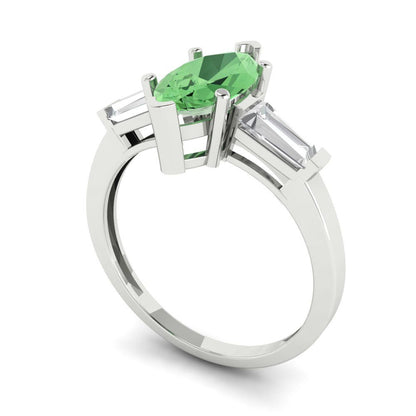 2 cttw Zirconia Simulated Green Diamond Three-Stone Engagement Ring - Solid Gold (VVS1, Marquise Cut,11x5.5mm)
