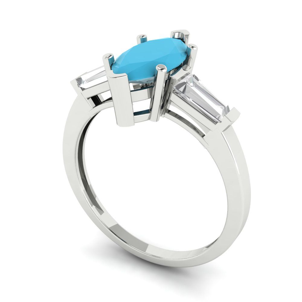 2 cttw Simulated Turquoise Three-Stone Engagement Ring - Solid Gold (Marquise Cut,11x5.5mm)