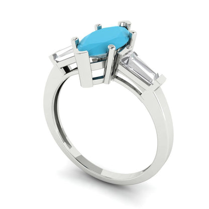 2 cttw Simulated Turquoise Three-Stone Engagement Ring - Solid Gold (Marquise Cut,11x5.5mm)