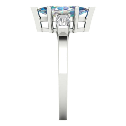 2 cttw Blue Moissanite Three-Stone Engagement Ring - Solid Gold (Marquise Cut,11x5.5mm)
