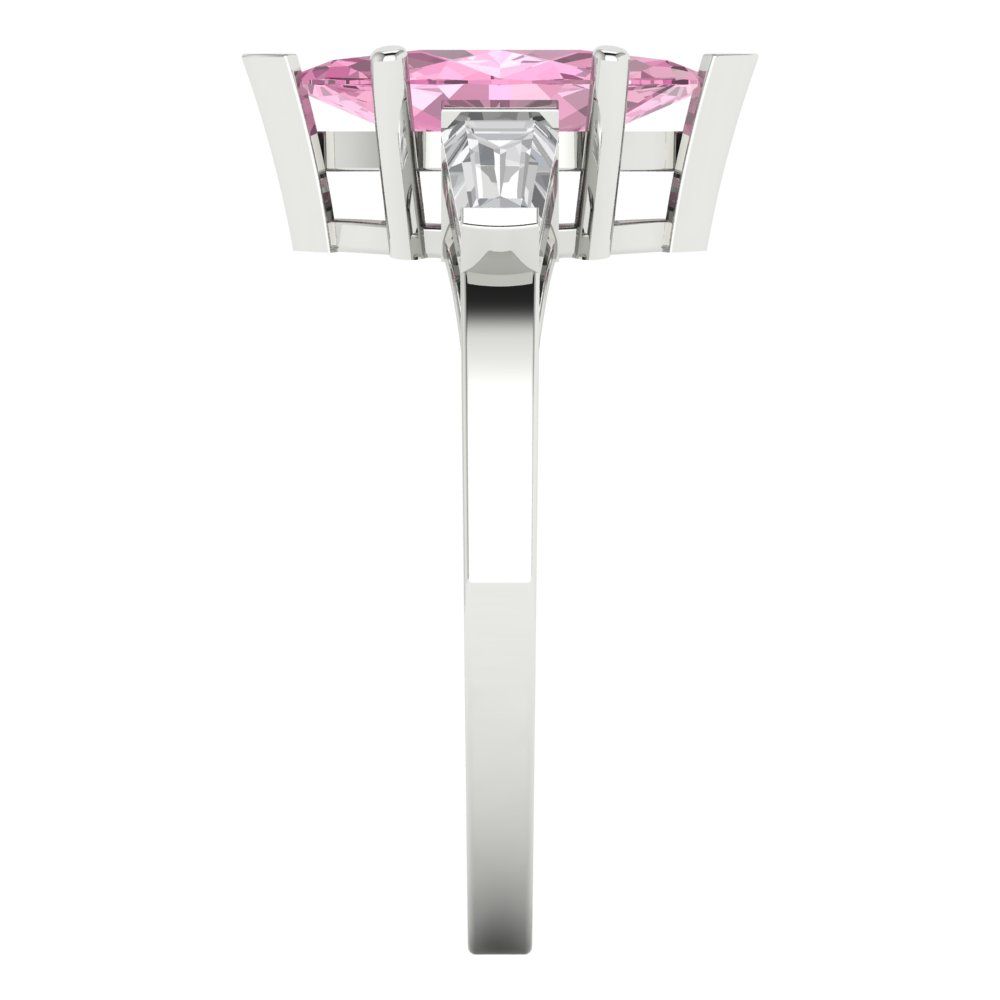 2 cttw Zirconia Simulated Pink Diamond Three-Stone Engagement Ring - Solid White Gold (VVS1, Marquise Cut,11x5.5mm)