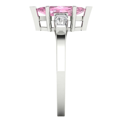 2 cttw Zirconia Simulated Pink Diamond Three-Stone Engagement Ring - Solid White Gold (VVS1, Marquise Cut,11x5.5mm)