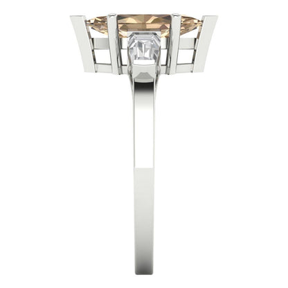 2 cttw Yellow Moissanite Three-Stone Engagement Ring - Solid Gold (Marquise Cut,11x5.5mm)