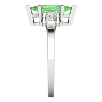 2 cttw Zirconia Simulated Green Diamond Three-Stone Engagement Ring - Solid Gold (VVS1, Marquise Cut,11x5.5mm)
