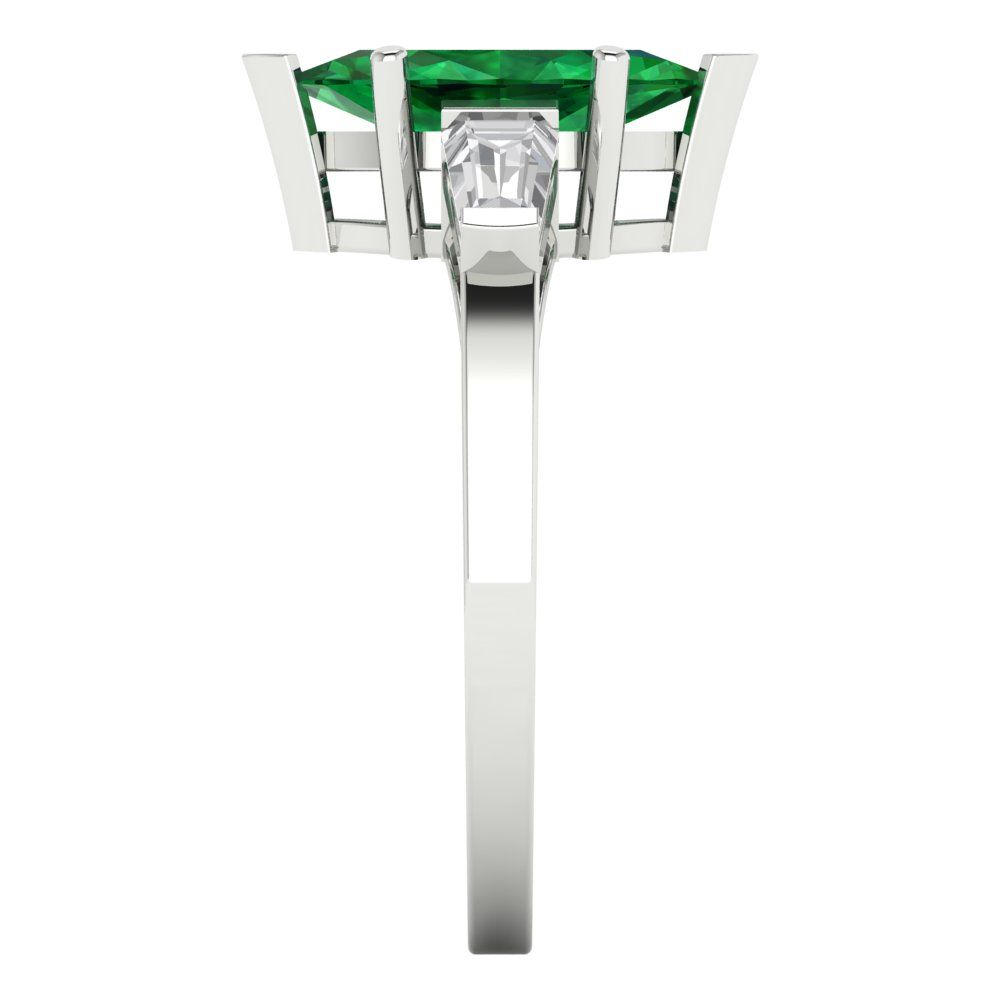 2 cttw Simulated Emerald Three-Stone Engagement Ring - Solid Gold (Marquise Cut,11x5.5mm)