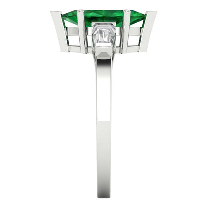 2 cttw Simulated Emerald Three-Stone Engagement Ring - Solid Gold (Marquise Cut,11x5.5mm)