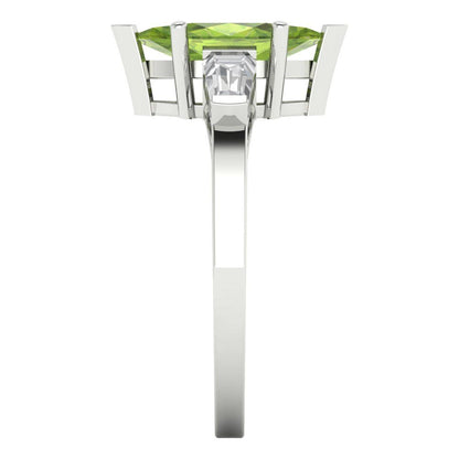 2 cttw Natural Peridot Three-Stone Engagement Ring - Solid Gold (Marquise Cut,11x5.5mm)