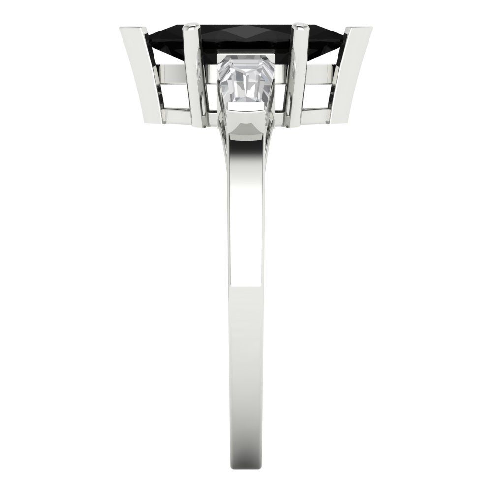 2 cttw Natural Onyx Three-Stone Engagement Ring - Solid Gold (Marquise Cut,11x5.5mm)