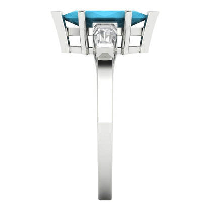 2 cttw Simulated Turquoise Three-Stone Engagement Ring - Solid Gold (Marquise Cut,11x5.5mm)