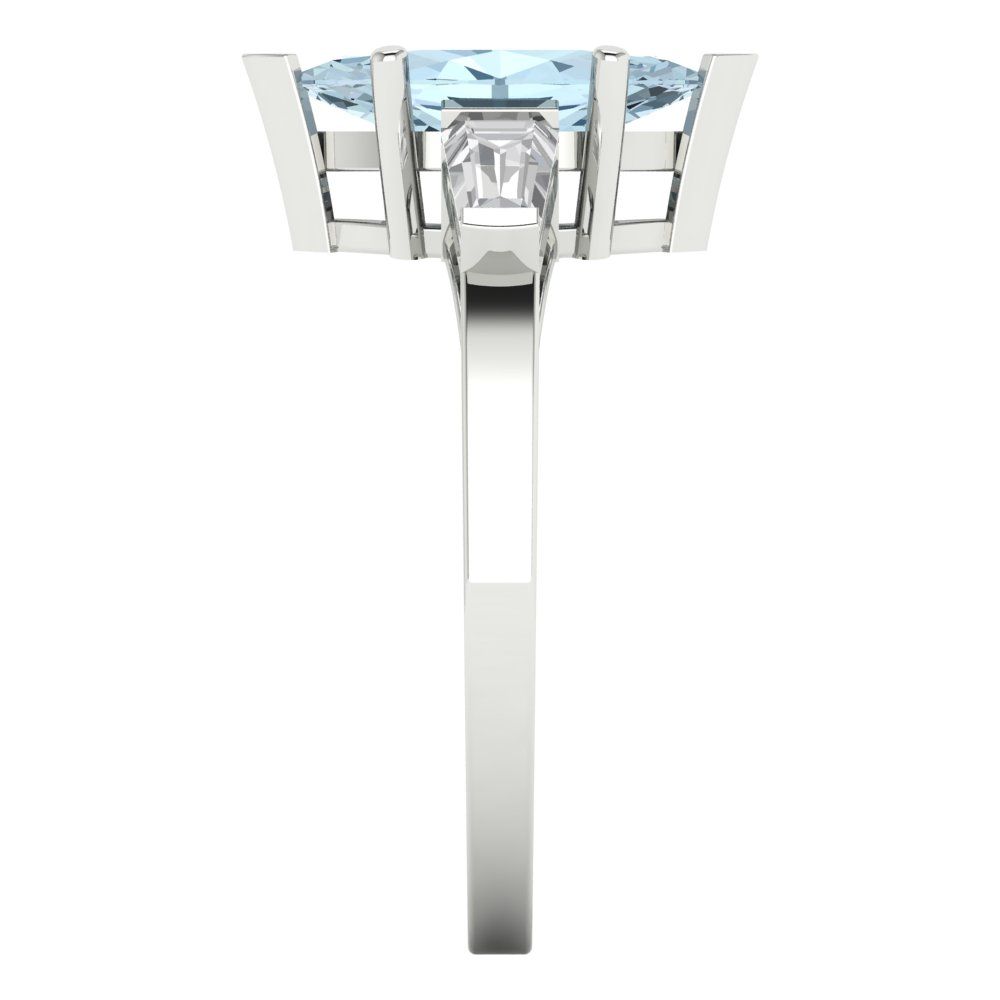 2 cttw Natural Aquamarine Three-Stone Engagement Ring - Solid Gold (Marquise Cut,11x5.5mm)