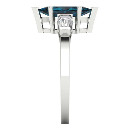 2 cttw Natural London Blue Topaz Three-Stone Engagement Ring - Solid Gold (Marquise Cut,11x5.5mm)