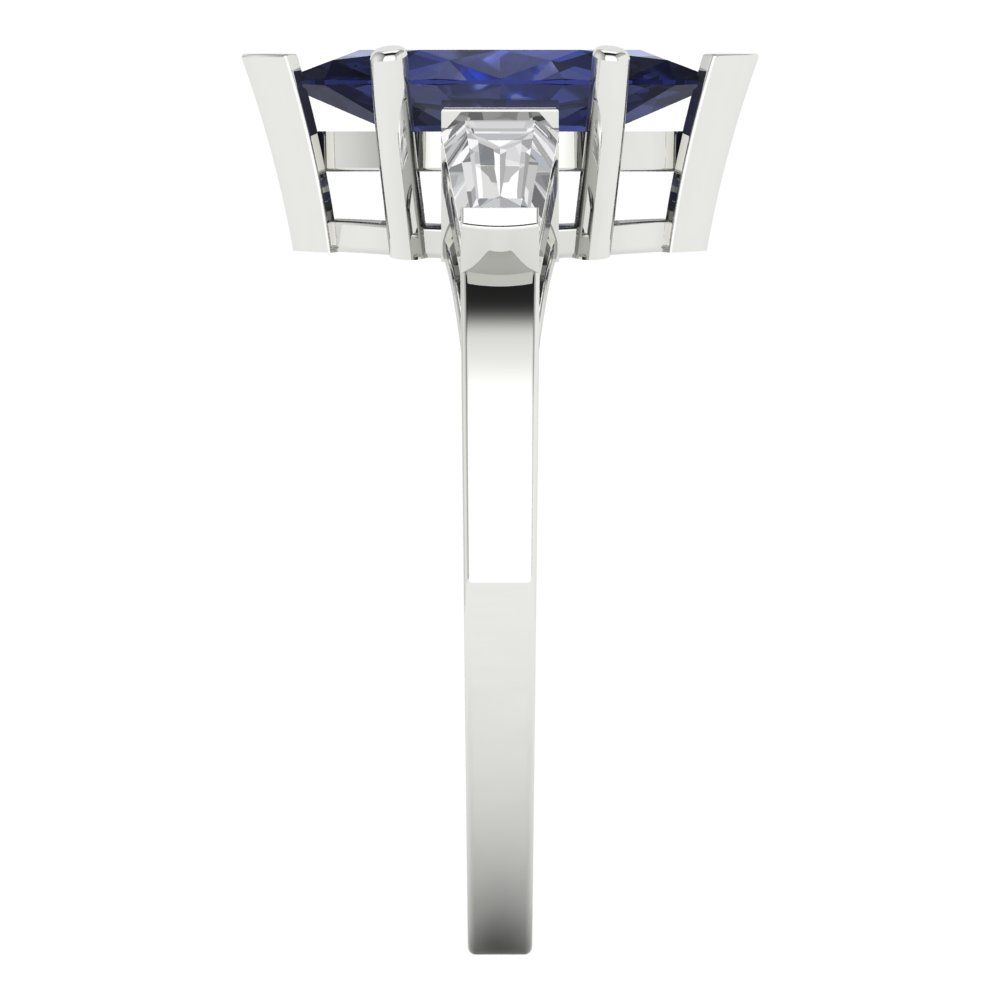 2 cttw Simulated Blue Sapphire Three-Stone Engagement Ring - Solid White Gold (VVS1, Marquise Cut,11x5.5mm)