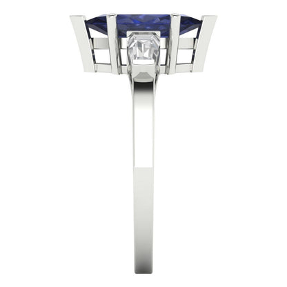 2 cttw Simulated Blue Sapphire Three-Stone Engagement Ring - Solid White Gold (VVS1, Marquise Cut,11x5.5mm)