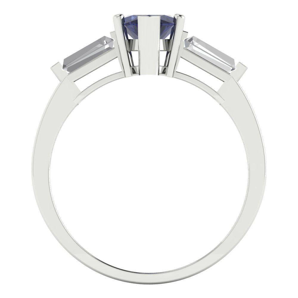 2 cttw Simulated Blue Sapphire Three-Stone Engagement Ring - Solid White Gold (VVS1, Marquise Cut,11x5.5mm)