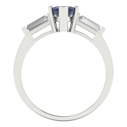 2 cttw Simulated Blue Sapphire Three-Stone Engagement Ring - Solid White Gold (VVS1, Marquise Cut,11x5.5mm)