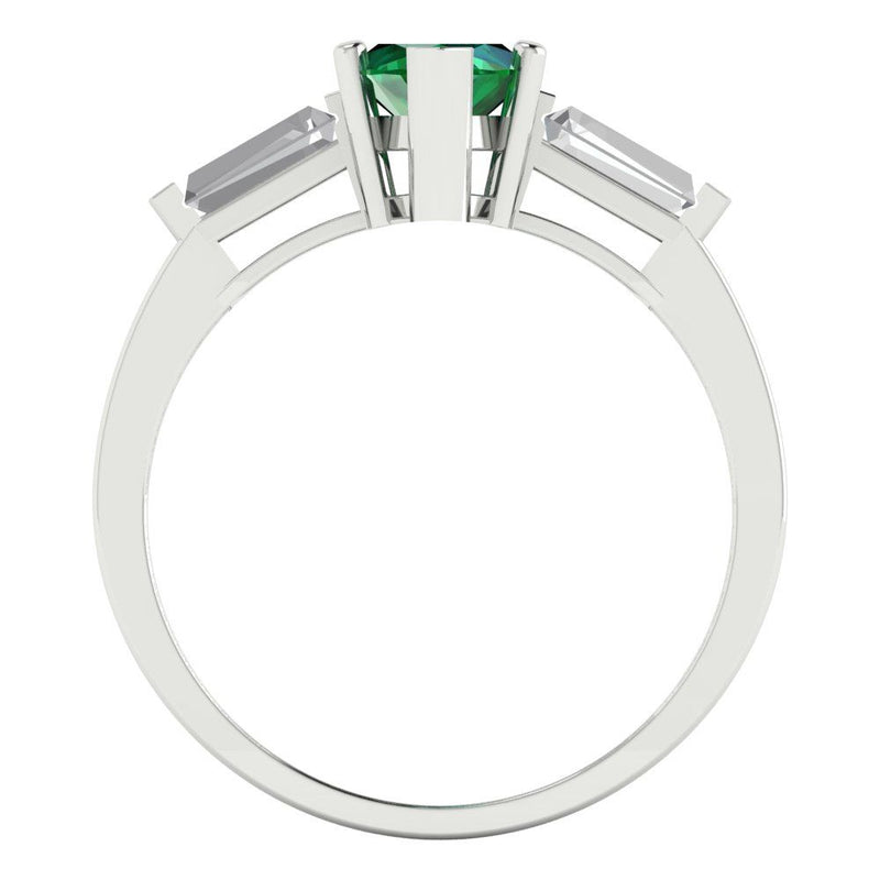 2.0 ct Brilliant Marquise Cut Simulated Emerald Stone White Gold Three-Stone Ring