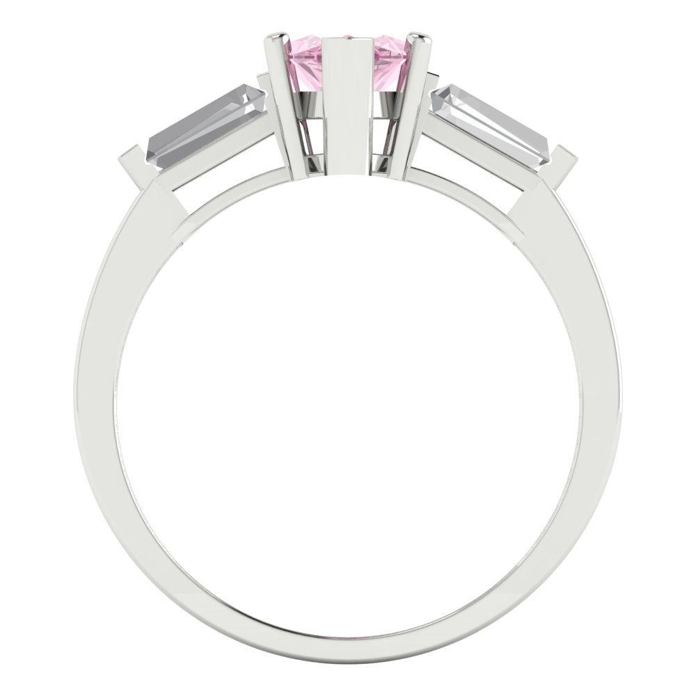 2 cttw Zirconia Simulated Pink Diamond Three-Stone Engagement Ring - Solid White Gold (VVS1, Marquise Cut,11x5.5mm)