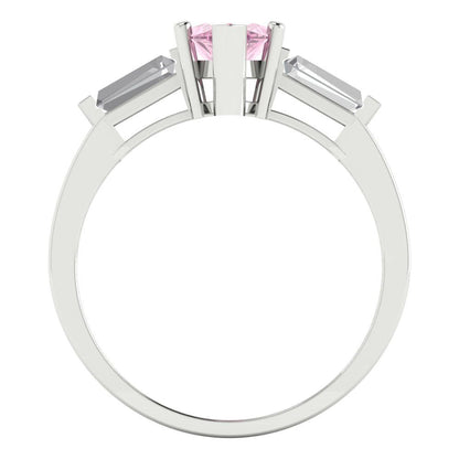 2 cttw Zirconia Simulated Pink Diamond Three-Stone Engagement Ring - Solid White Gold (VVS1, Marquise Cut,11x5.5mm)