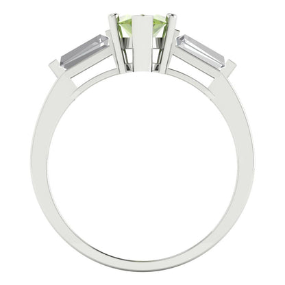 2 cttw Natural Peridot Three-Stone Engagement Ring - Solid Gold (Marquise Cut,11x5.5mm)