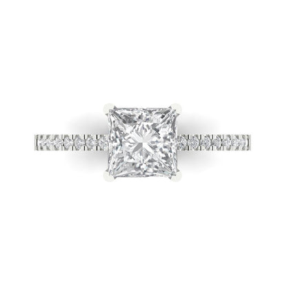 1.62 cttw White Sapphire Solitaire with Zirconia Simulated Diamond Accents Engagement Ring - Solid Gold (Princess Cut,6.5mm)