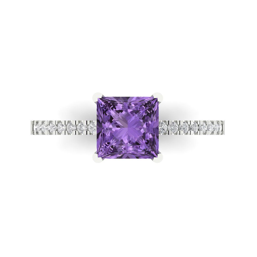 1.62 cttw Simulated Alexandrite Solitaire with Zirconia Simulated Diamond Accents Engagement Ring - Solid Gold (Princess Cut,6.5mm)