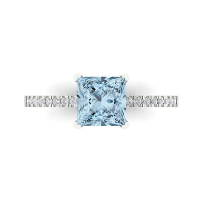 1.62 cttw Natural Sky Blue Topaz Solitaire with Zirconia Simulated Diamond Accents Engagement Ring - Solid Gold (Princess Cut,6.5mm)