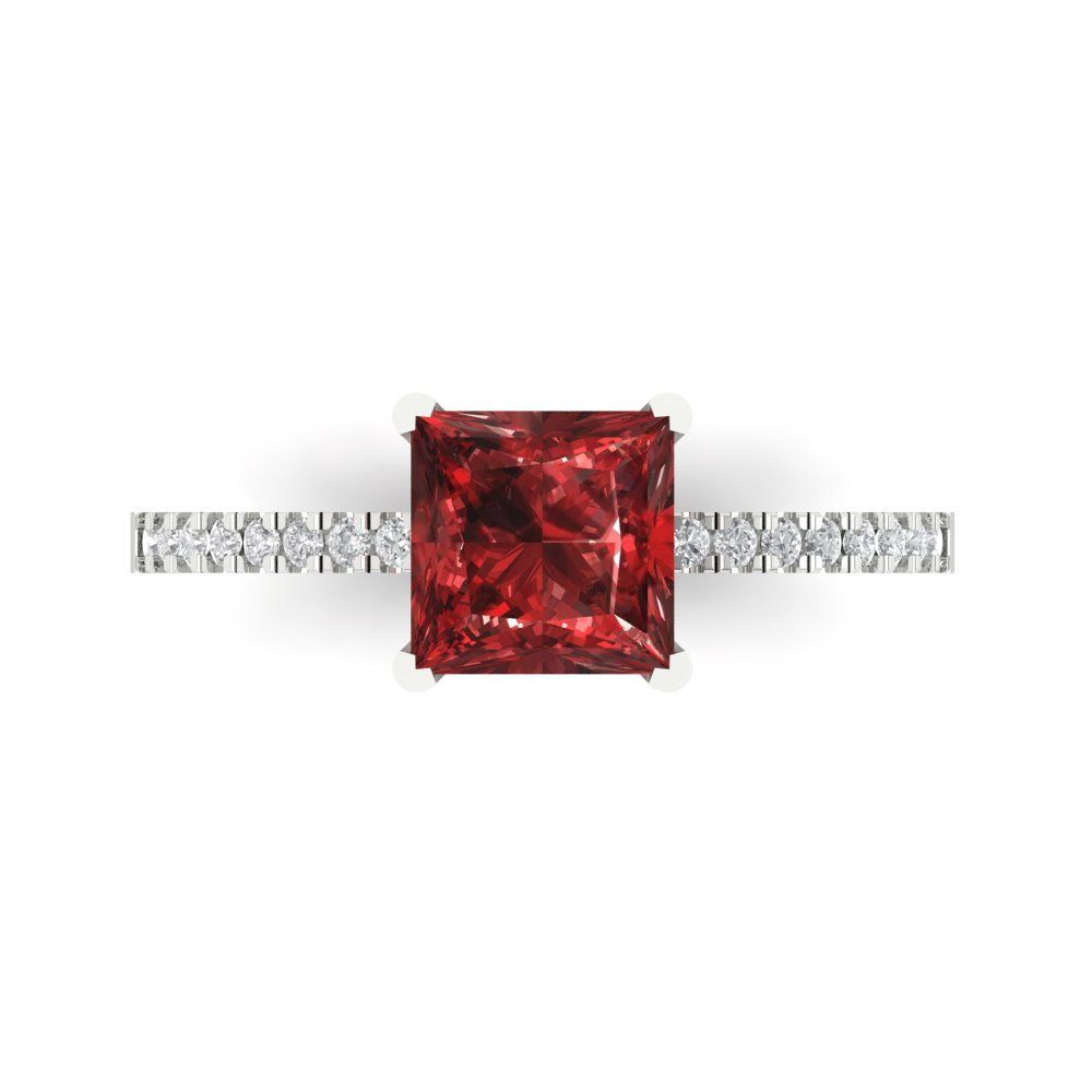 1.62 cttw Natural Garnet Solitaire with Zirconia Simulated Diamond Accents Engagement Ring - Solid Gold (Princess Cut,6.5mm)