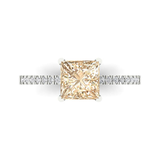 1.62 cttw Natural Morganite Solitaire with Zirconia Simulated Diamond Accents Engagement Ring - Solid White Gold (VVS1, Princess Cut,6.5mm)
