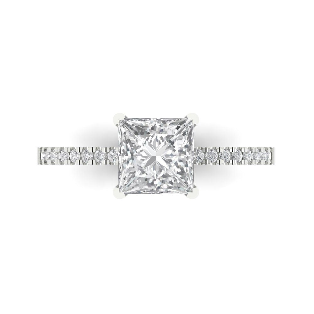 1.62 cttw Certified Moissanite Solitaire with Zirconia Simulated Diamond Accents Engagement Ring - Solid Gold (VVS1, D-F,Princess Cut,6.5mm)