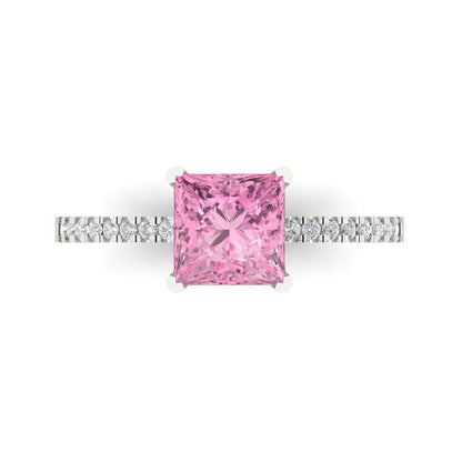 1.62 cttw Zirconia Simulated Pink Diamond Solitaire with Zirconia Simulated Diamond Accents Engagement Ring - Solid Gold (VVS1, Princess Cut,6.5mm)