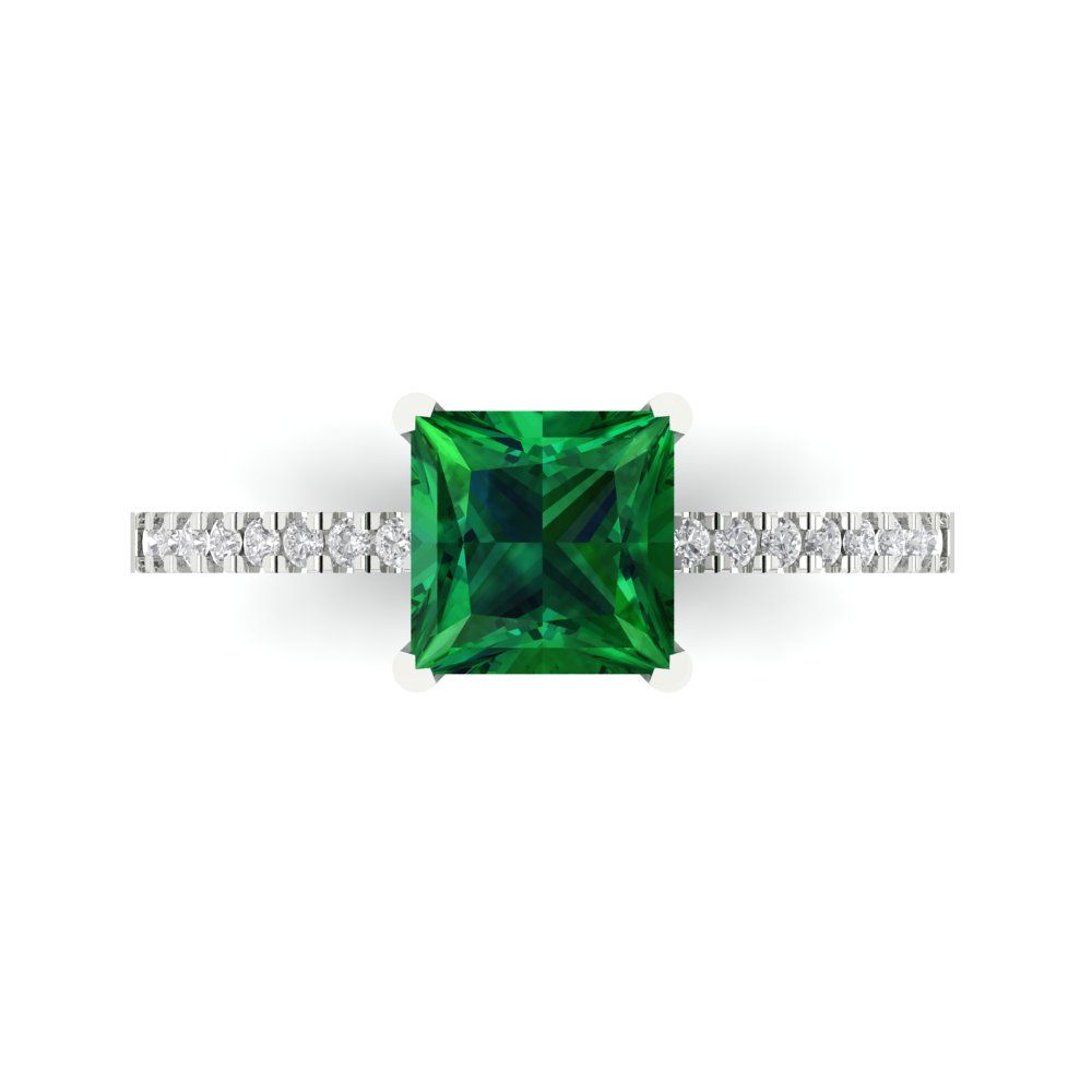 1.62 cttw Simulated Emerald Solitaire with Zirconia Simulated Diamond Accents Engagement Ring - Solid Gold (Princess Cut,6.5mm)