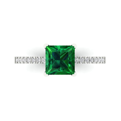 1.62 cttw Simulated Emerald Solitaire with Zirconia Simulated Diamond Accents Engagement Ring - Solid Gold (Princess Cut,6.5mm)