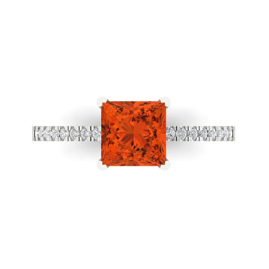 1.62 cttw Zirconia Simulated Red Diamond Solitaire with Zirconia Simulated Diamond Accents Engagement Ring - Solid White Gold (VVS1, Princess Cut,6.5mm)