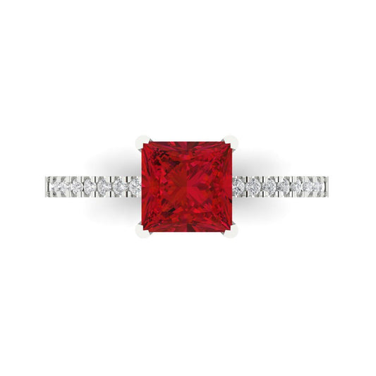 1.62 cttw Simulated Pink Tourmaline Solitaire with Zirconia Simulated Diamond Accents Engagement Ring - Solid White Gold (VVS1, Princess Cut,6.5mm)