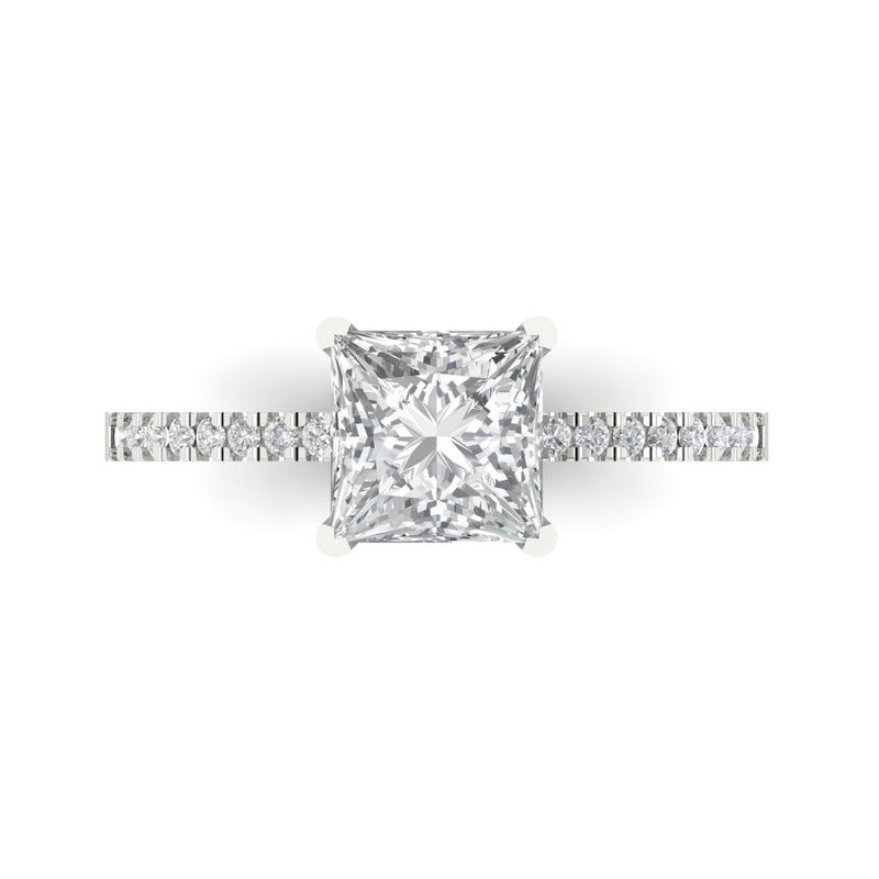 1.66 ct Brilliant Princess Cut Natural Diamond Stone Clarity SI1-2 Color G-H White Gold Solitaire with Accents Ring
