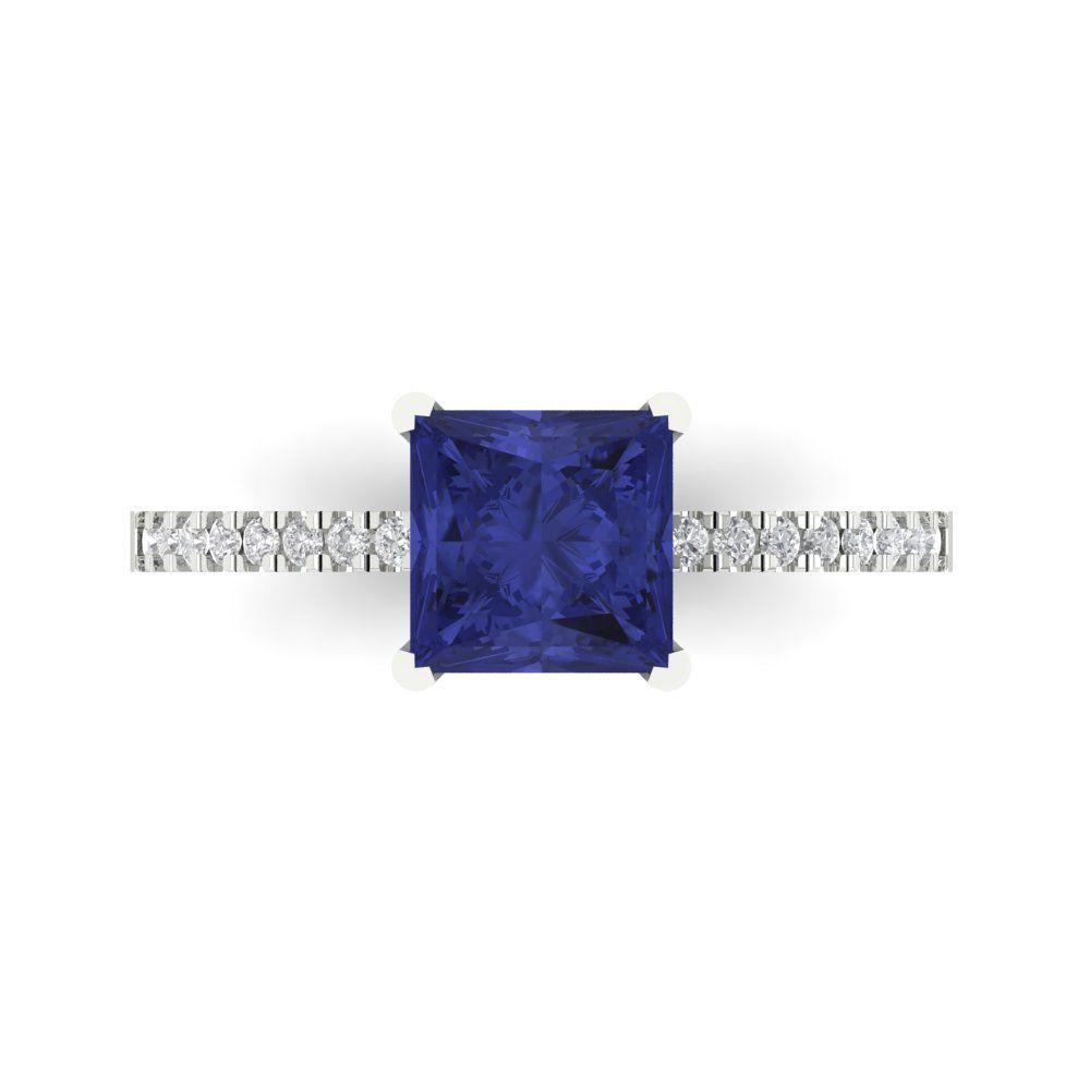 1.62 cttw Simulated Tanzanite Solitaire with Zirconia Simulated Diamond Accents Engagement Ring - Solid Gold (Princess Cut,6.5mm)