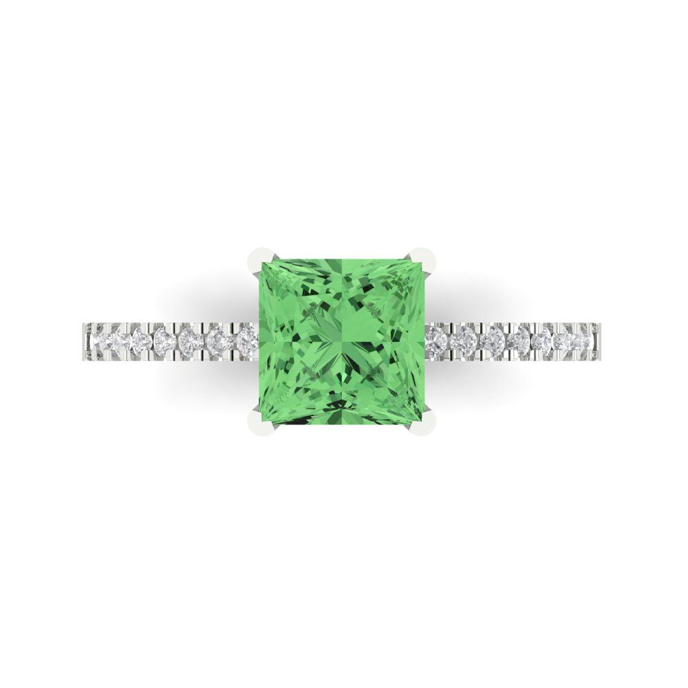1.62 cttw Zirconia Simulated Green Diamond Solitaire with Zirconia Simulated Diamond Accents Engagement Ring - Solid Gold (VVS1, Princess Cut,6.5mm)
