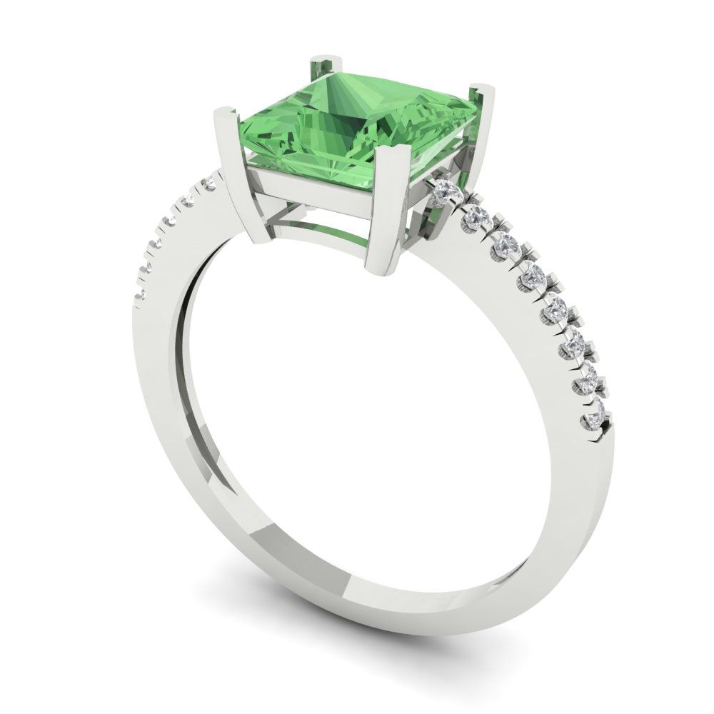 1.62 cttw Zirconia Simulated Green Diamond Solitaire with Zirconia Simulated Diamond Accents Engagement Ring - Solid Gold (VVS1, Princess Cut,6.5mm)