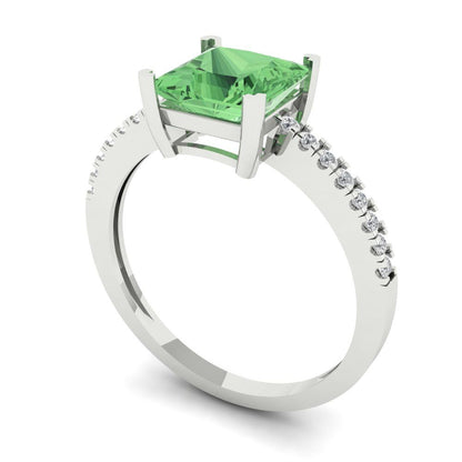 1.62 cttw Zirconia Simulated Green Diamond Solitaire with Zirconia Simulated Diamond Accents Engagement Ring - Solid Gold (VVS1, Princess Cut,6.5mm)