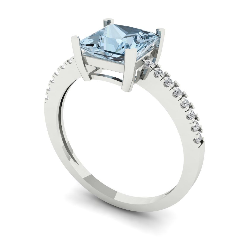 1.62 cttw Natural Swiss Blue Topaz Solitaire with Zirconia Simulated Diamond Accents Engagement Ring - Solid Gold (Princess Cut,6.5mm)