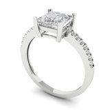1.66 ct Brilliant Princess Cut Natural Diamond Stone Clarity SI1-2 Color G-H White Gold Solitaire with Accents Ring