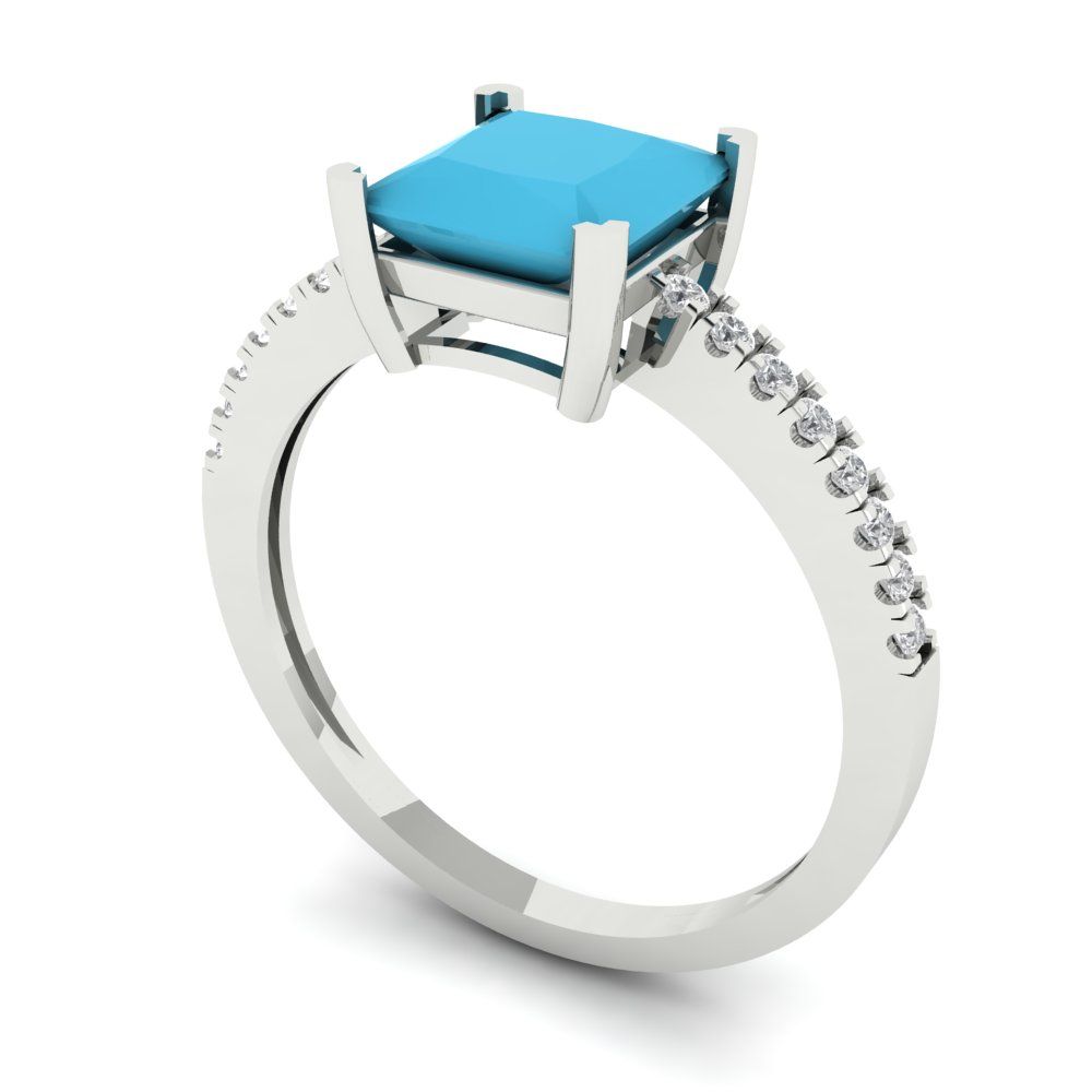 1.62 cttw Simulated Turquoise Solitaire with Zirconia Simulated Diamond Accents Engagement Ring - Solid Gold (Princess Cut,6.5mm)