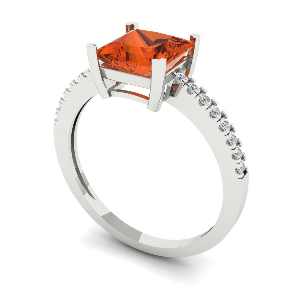 1.62 cttw Zirconia Simulated Red Diamond Solitaire with Zirconia Simulated Diamond Accents Engagement Ring - Solid Gold (VVS1, Princess Cut,6.5mm)