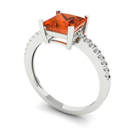 1.62 cttw Zirconia Simulated Red Diamond Solitaire with Zirconia Simulated Diamond Accents Engagement Ring - Solid Gold (VVS1, Princess Cut,6.5mm)