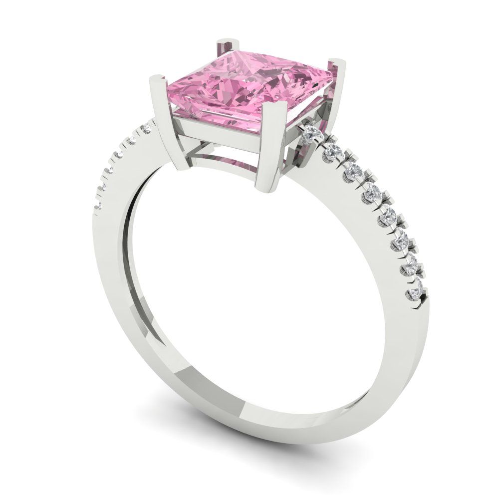1.62 cttw Zirconia Simulated Pink Diamond Solitaire with Zirconia Simulated Diamond Accents Engagement Ring - Solid Gold (VVS1, Princess Cut,6.5mm)