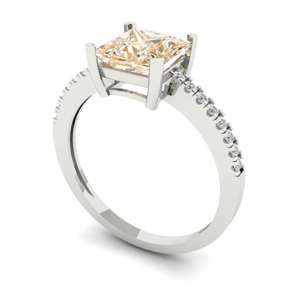 1.62 cttw Natural Morganite Solitaire with Zirconia Simulated Diamond Accents Engagement Ring - Solid Gold (Princess Cut,6.5mm)