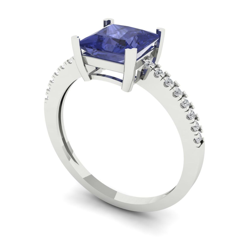 1.62 cttw Simulated Tanzanite Solitaire with Zirconia Simulated Diamond Accents Engagement Ring - Solid Gold (Princess Cut,6.5mm)